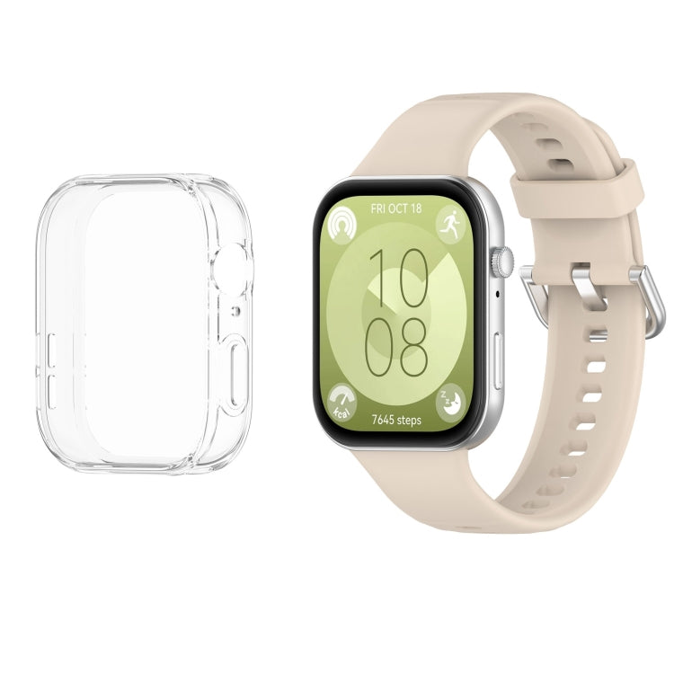 For Huawei Watch Fit3 Silicone Soft Watch Band + Clear Watch Protective Case Set(Ivory White) - free shipping - PMc TechLife - Order now!