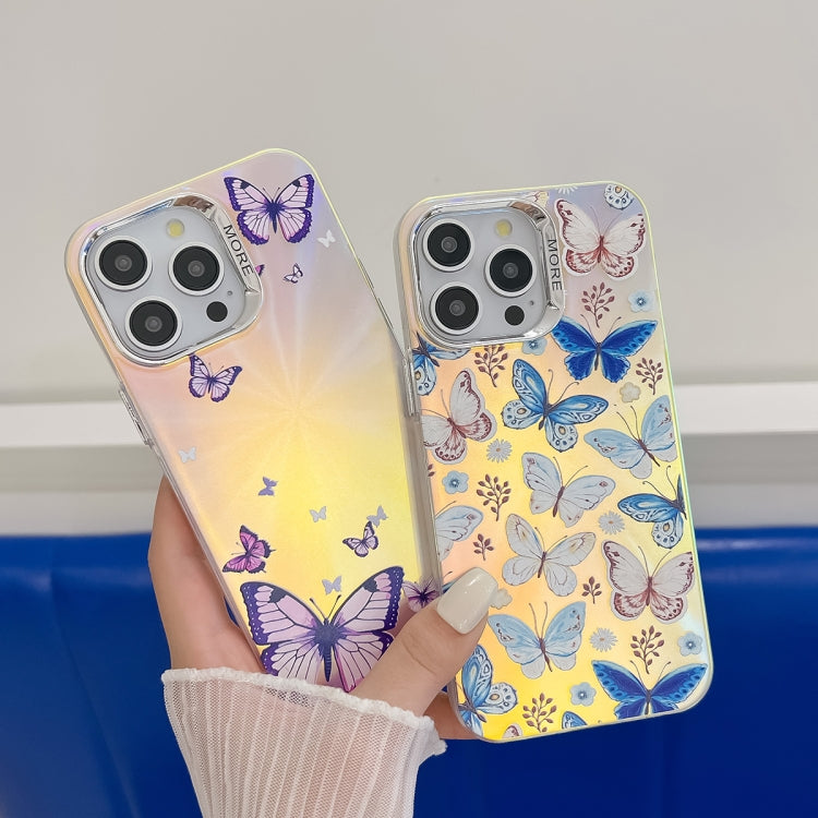 For iPhone 16 Plus Electroplating Laser Butterfly Phone Case(Purple Butterflies AB3) - free shipping - PMC TechLife - Order now!