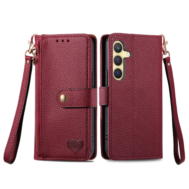 For Samsung Galaxy S25 5G Love Zipper Lanyard Leather Phone Case(Red) - Galaxy S25 5G Cases by PMC TechLife | Online Shopping South Africa | PMC TechLife | Buy Now Pay Later Mobicred