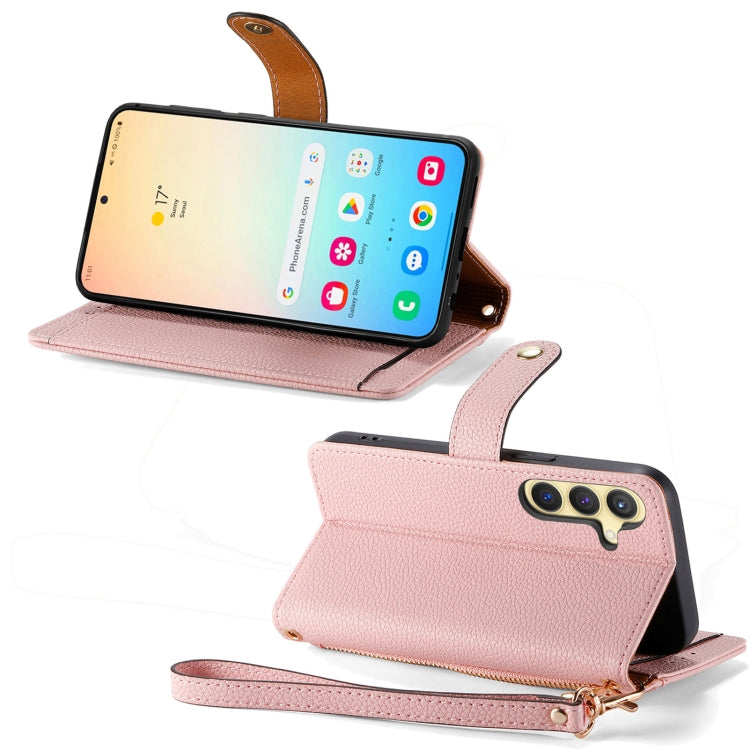 For Samsung Galaxy S25+ 5G Love Zipper Lanyard Leather Phone Case(Pink) - Galaxy S25+ 5G Cases by PMC TechLife | Online Shopping South Africa | PMC TechLife | Buy Now Pay Later Mobicred