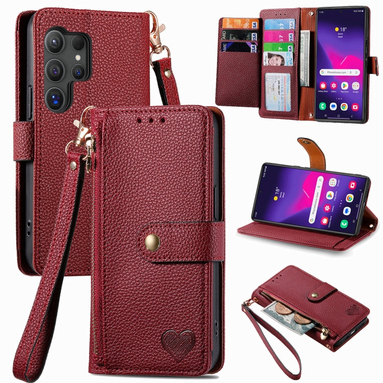 For Samsung Galaxy S25 Ultra 5G Love Zipper Lanyard Leather Phone Case(Red) - Galaxy S25 Ultra 5G Cases by PMC TechLife | Online Shopping South Africa | PMC TechLife | Buy Now Pay Later Mobicred