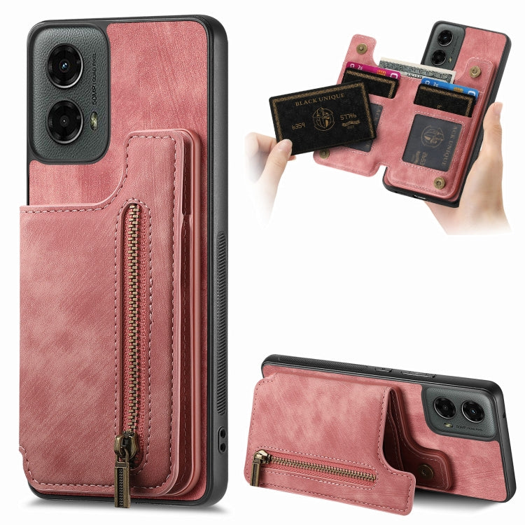 For Motorola Moto G 2024 Retro Leather Zipper Wallet Back Phone Case(Pink) - free shipping - PMC Jewellery - Order now!
