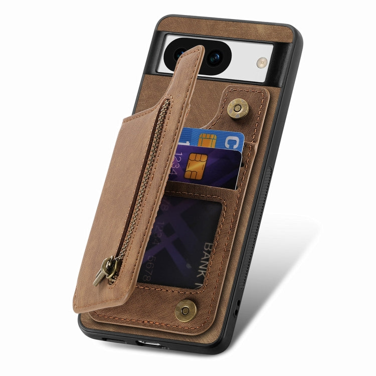 For Google Pixel 9 / 9 Pro Retro Leather Zipper Wallet Back Phone Case(Brown) - Google Cases by PMC TechLife | Online Shopping South Africa | PMC TechLife | Buy Now Pay Later Mobicred