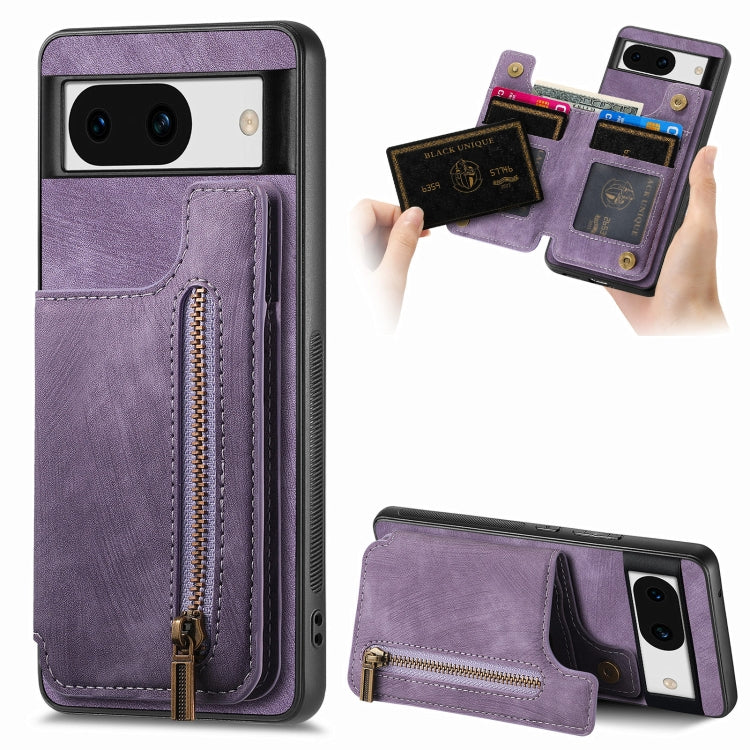 For Google Pixel 9 Pro XL Retro Leather Zipper Wallet Back Phone Case(Purple) - Google Cases by PMC TechLife | Online Shopping South Africa | PMC TechLife | Buy Now Pay Later Mobicred