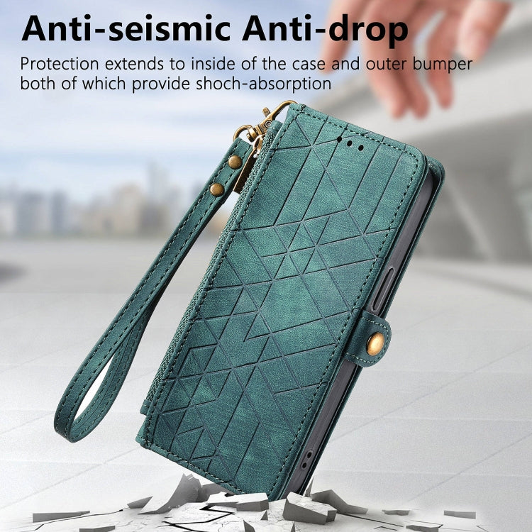 For Huawei Pura 70 Geometric Zipper Wallet Side Buckle Leather Phone Case(Green) - Huawei Cases by PMC Jewellery | Online Shopping South Africa | PMC Jewellery | Buy Now Pay Later Mobicred