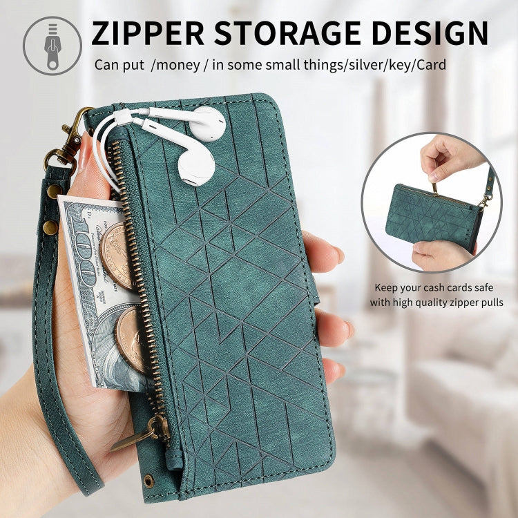 For Huawei Pura 70 Geometric Zipper Wallet Side Buckle Leather Phone Case(Green) - Huawei Cases by PMC Jewellery | Online Shopping South Africa | PMC Jewellery | Buy Now Pay Later Mobicred
