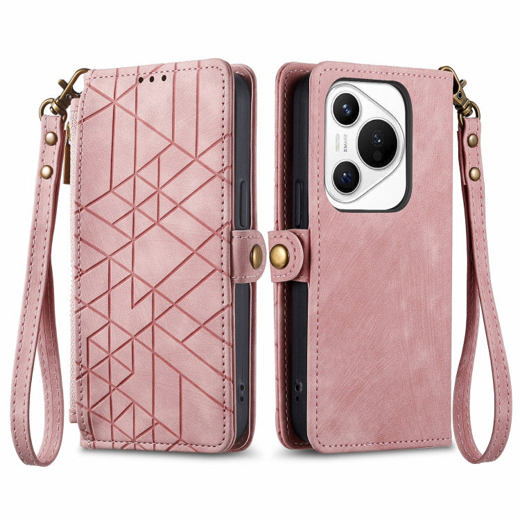 For Huawei Pura 70 Geometric Zipper Wallet Side Buckle Leather Phone Case(Pink) - Huawei Cases by PMC Jewellery | Online Shopping South Africa | PMC Jewellery | Buy Now Pay Later Mobicred