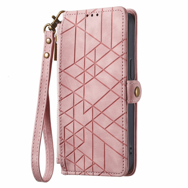 For Huawei Pura 70 Geometric Zipper Wallet Side Buckle Leather Phone Case(Pink) - Huawei Cases by PMC Jewellery | Online Shopping South Africa | PMC Jewellery | Buy Now Pay Later Mobicred