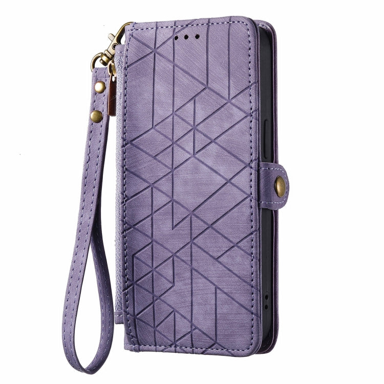 For Huawei Pura 70 Geometric Zipper Wallet Side Buckle Leather Phone Case(Purple) - Huawei Cases by PMC Jewellery | Online Shopping South Africa | PMC Jewellery | Buy Now Pay Later Mobicred