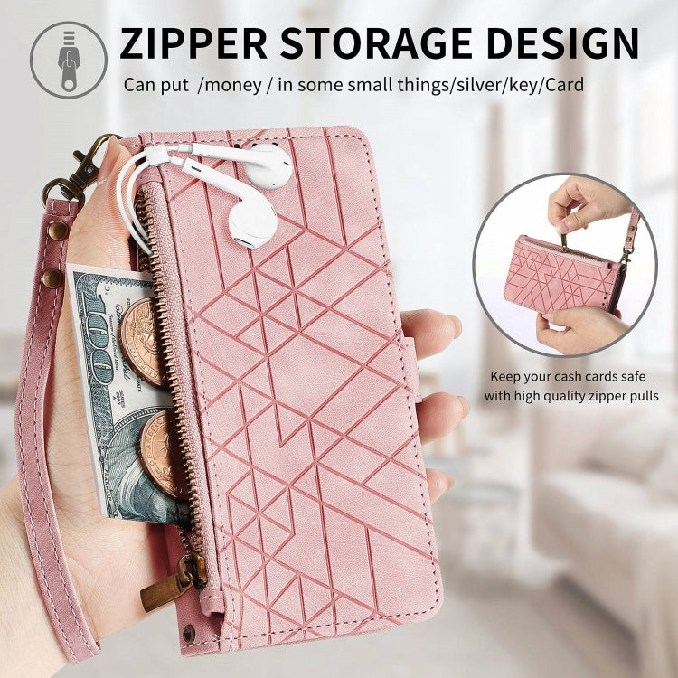 For Huawei Pura 70 Pro Geometric Zipper Wallet Side Buckle Leather Phone Case(Pink) - Huawei Cases by PMC Jewellery | Online Shopping South Africa | PMC Jewellery | Buy Now Pay Later Mobicred