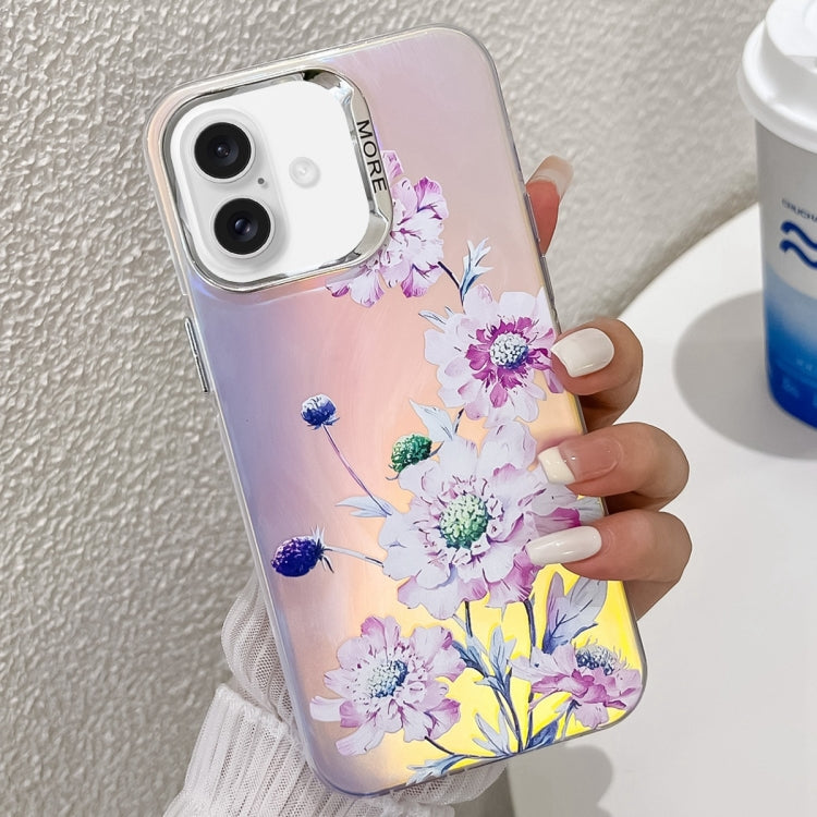 For iPhone 16 Electroplating Laser Flower Texture TPU Phone Case(Zinnia AH9) - iPhone 16 Cases by PMC TechLife | Online Shopping South Africa | PMC TechLife | Buy Now Pay Later Mobicred