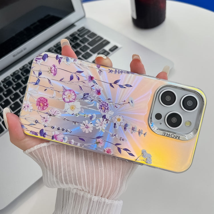 For iPhone 16 Plus Electroplating Laser Flower Texture TPU Phone Case(Peony AH11) - iPhone 16 Plus Cases by PMC TechLife | Online Shopping South Africa | PMC TechLife | Buy Now Pay Later Mobicred
