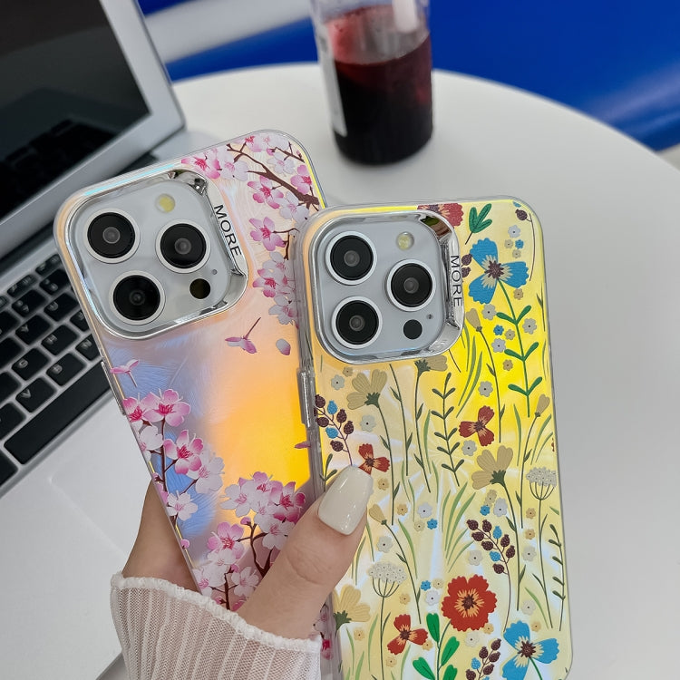 For iPhone 16 Electroplating Laser Flower Texture TPU Phone Case(Myosotis AH2) - iPhone 16 Cases by PMC TechLife | Online Shopping South Africa | PMC TechLife | Buy Now Pay Later Mobicred