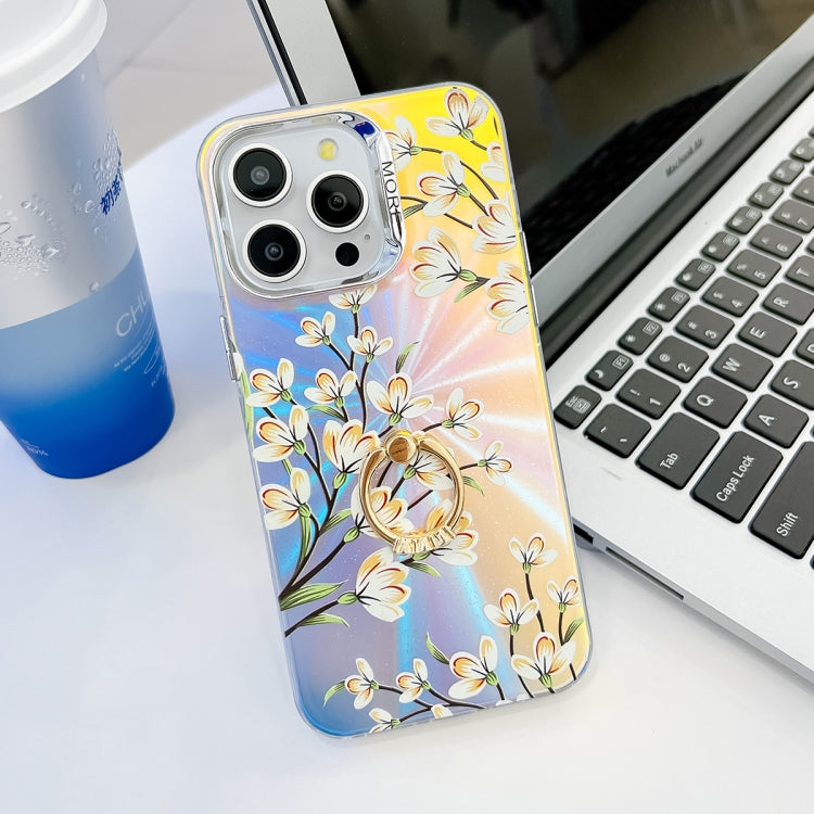 For iPhone 16 Pro Electroplating Laser Flower Ring Holder TPU Phone Case(Pear Blossom AH17) - iPhone 16 Pro Cases by PMC TechLife | Online Shopping South Africa | PMC TechLife | Buy Now Pay Later Mobicred