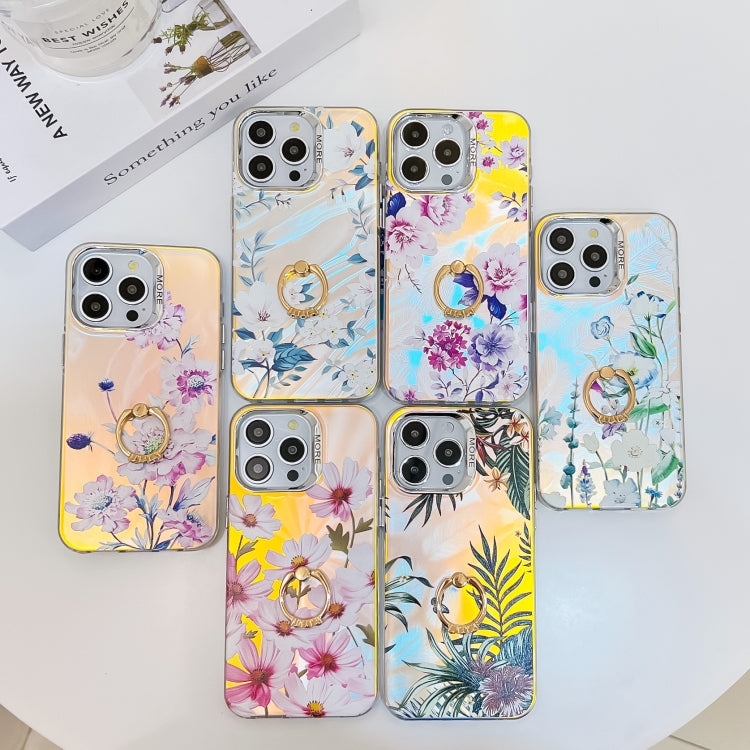 For iPhone 16 Pro Electroplating Laser Flower Ring Holder TPU Phone Case(Pear Blossom AH17) - iPhone 16 Pro Cases by PMC TechLife | Online Shopping South Africa | PMC TechLife | Buy Now Pay Later Mobicred