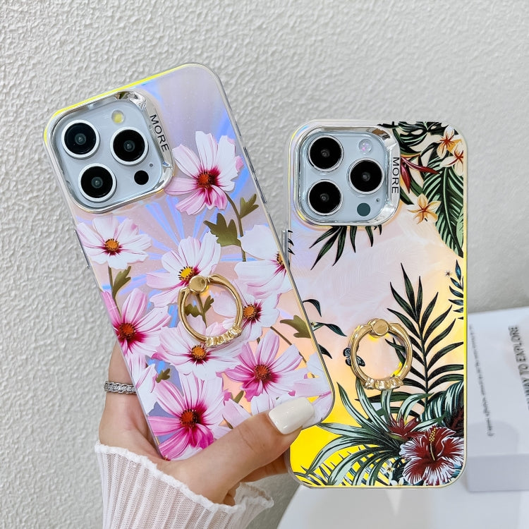 For iPhone 16 Pro Electroplating Laser Flower Ring Holder TPU Phone Case(Pear Blossom AH17) - iPhone 16 Pro Cases by PMC TechLife | Online Shopping South Africa | PMC TechLife | Buy Now Pay Later Mobicred