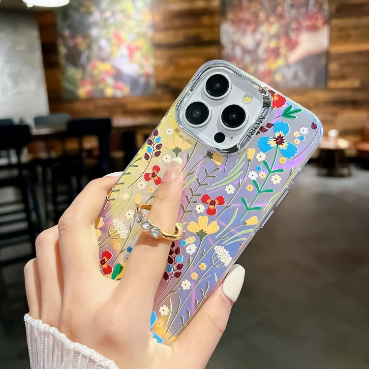 For iPhone 16 Plus Electroplating Laser Flower Ring Holder TPU Phone Case(Lavender AH14) - iPhone 16 Plus Cases by PMC TechLife | Online Shopping South Africa | PMC TechLife | Buy Now Pay Later Mobicred