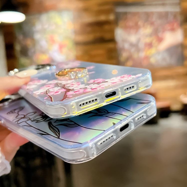 For iPhone 16 Pro Electroplating Laser Flower Ring Holder TPU Phone Case(Pear Blossom AH17) - iPhone 16 Pro Cases by PMC TechLife | Online Shopping South Africa | PMC TechLife | Buy Now Pay Later Mobicred