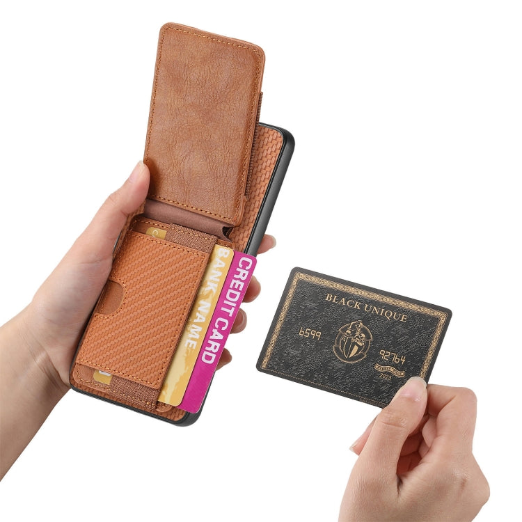 For Huawei Pura 70 Carbon Fiber Vertical Flip Wallet Stand Phone Case(Brown) - free shipping - PMC Jewellery - Order now!