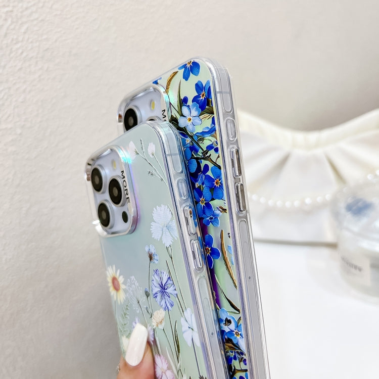 For iPhone 16 Electroplating Laser Flower Phone Case with Wrist Strap(Zinnia AH9) - iPhone 16 Cases by PMC TechLife | Online Shopping South Africa | PMC TechLife | Buy Now Pay Later Mobicred