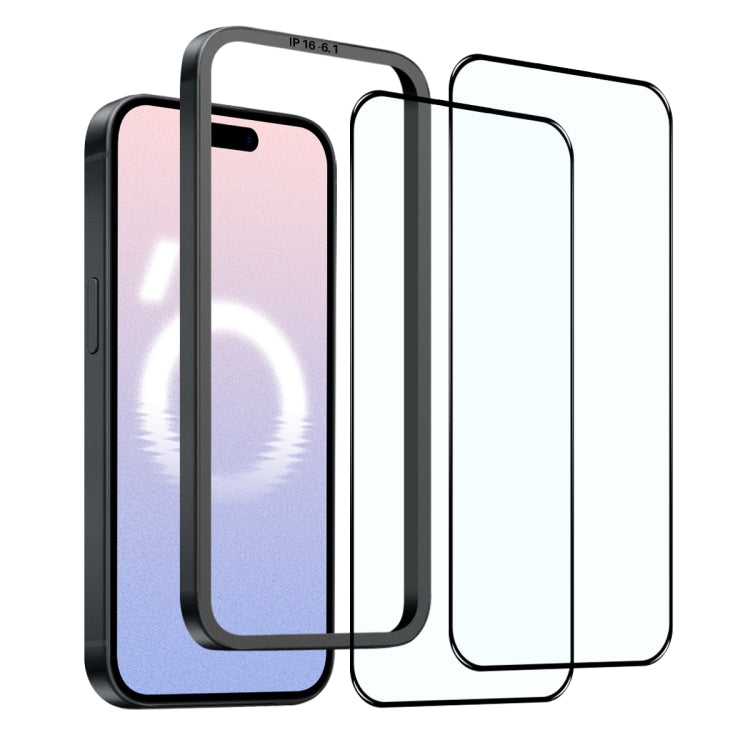 For iPhone 16 NORTHJO 2pcs A++ Tempered Glass Film with Installation Frame - iPhone 16 Tempered Glass by NORTHJO | Online Shopping South Africa | PMC TechLife | Buy Now Pay Later Mobicred