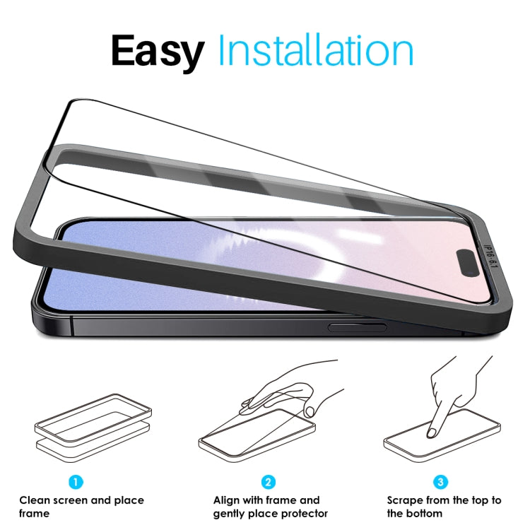 For iPhone 16 NORTHJO 2pcs A++ Tempered Glass Film with Installation Frame - iPhone 16 Tempered Glass by NORTHJO | Online Shopping South Africa | PMC TechLife | Buy Now Pay Later Mobicred