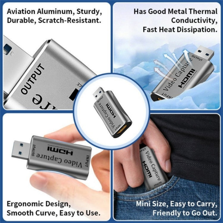 C30 For Game Live Streaming Aluminum Alloy USB Male to HDMI Female HD Video Capture Card - Video Capture Solutions by PMC TechLife | Online Shopping South Africa | PMC TechLife | Buy Now Pay Later Mobicred