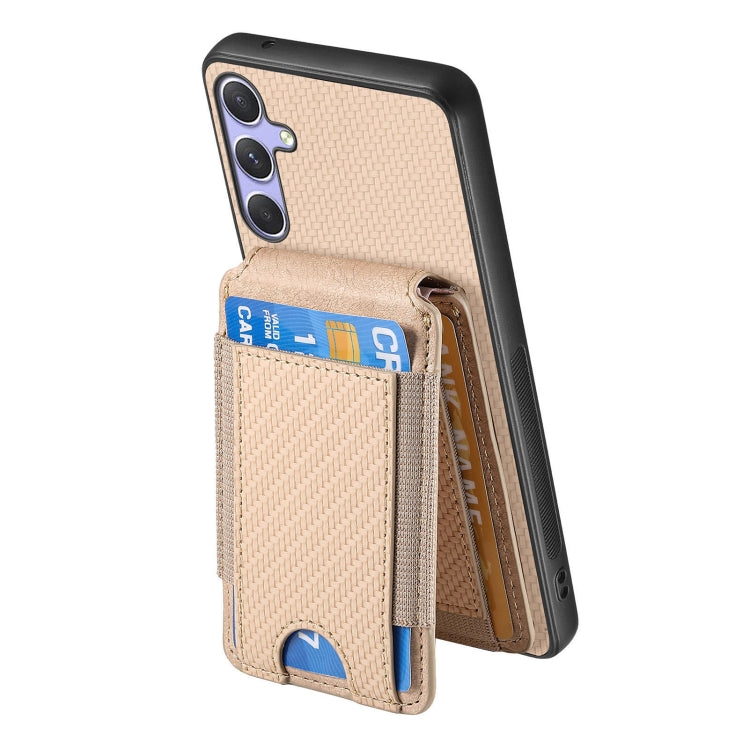 For Samsung Galaxy S25 5G Carbon Fiber Vertical Flip Wallet Stand Phone Case(Khaki) - Galaxy S25 5G Cases by PMC Jewellery | Online Shopping South Africa | PMC Jewellery | Buy Now Pay Later Mobicred