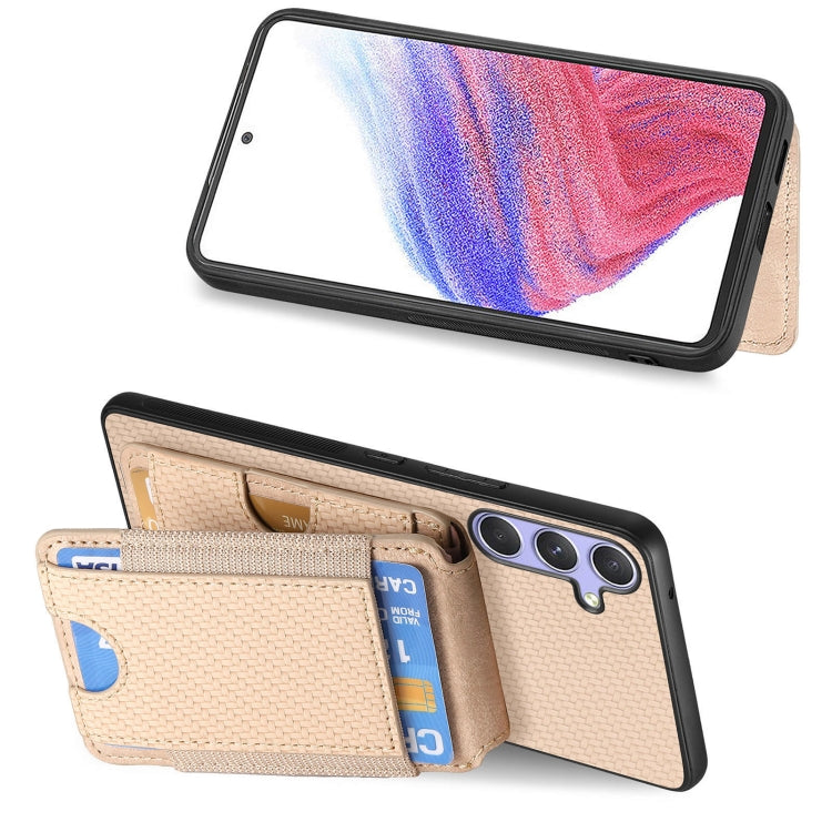 For Samsung Galaxy S25 5G Carbon Fiber Vertical Flip Wallet Stand Phone Case(Khaki) - Galaxy S25 5G Cases by PMC Jewellery | Online Shopping South Africa | PMC Jewellery | Buy Now Pay Later Mobicred