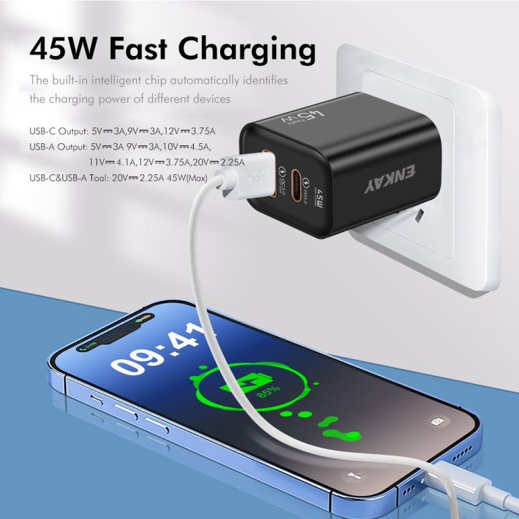 ENKAY FC-001 45W USB-A + USB-C / Type-C Dual Ports Quick Charger, US Plug(White) - free shipping - PMC Jewellery - Order now!