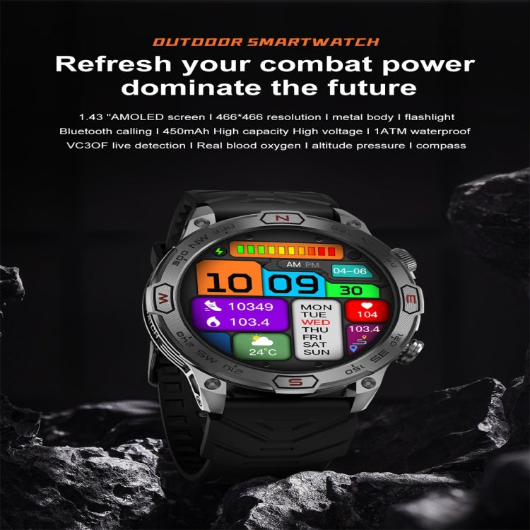 KC86 1.43 inch Color Screen Smart Watch, Support Bluetooth Call / Health Monitoring(Camouflage Orange) - Smart Watches by PMC TechLife | Online Shopping South Africa | PMC TechLife | Buy Now Pay Later Mobicred