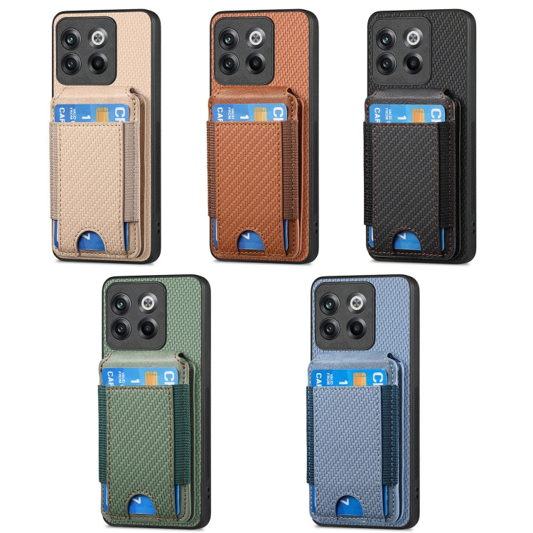 For OnePlus Nord CE3 Carbon Fiber Vertical Flip Wallet Stand Phone Case(Khaki) - OnePlus Cases by PMC TechLife | Online Shopping South Africa | PMC TechLife | Buy Now Pay Later Mobicred