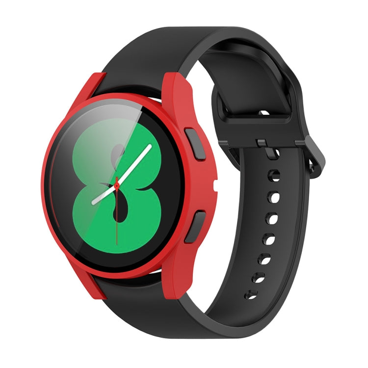 For Samsung Galaxy Watch FE 40mm PC + Tempered Glass Film Integrated Watch Protective Case(Red) - Watch Cases by PMC TechLife | Online Shopping South Africa | PMC TechLife | Buy Now Pay Later Mobicred