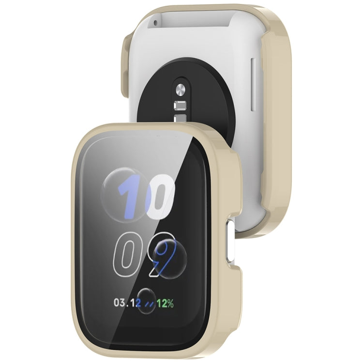 For Amazfit bip5 Unity PC + Tempered Glass Film Integrated Watch Protective Case(Ivory White) - Watch Cases by PMC TechLife | Online Shopping South Africa | PMC TechLife | Buy Now Pay Later Mobicred