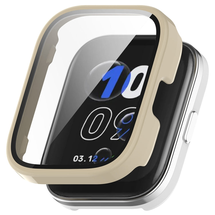 For Amazfit bip5 Unity PC + Tempered Glass Film Integrated Watch Protective Case(Ivory White) - Watch Cases by PMC TechLife | Online Shopping South Africa | PMC TechLife | Buy Now Pay Later Mobicred