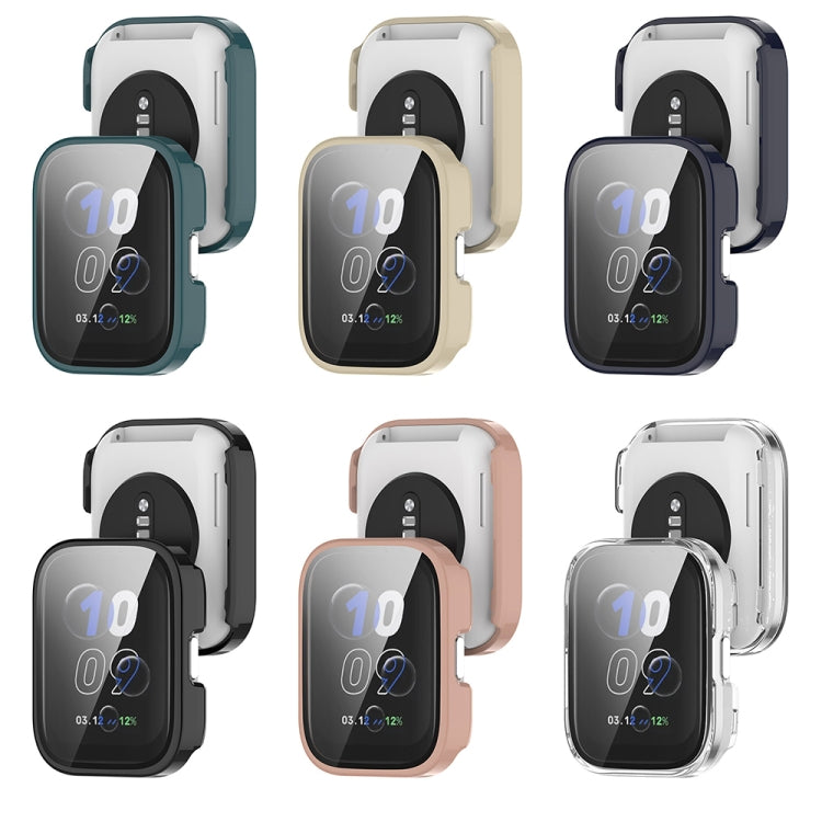 For Amazfit bip5 Unity PC + Tempered Glass Film Integrated Watch Protective Case(Pine Needle Green) - Watch Cases by PMC TechLife | Online Shopping South Africa | PMC TechLife | Buy Now Pay Later Mobicred