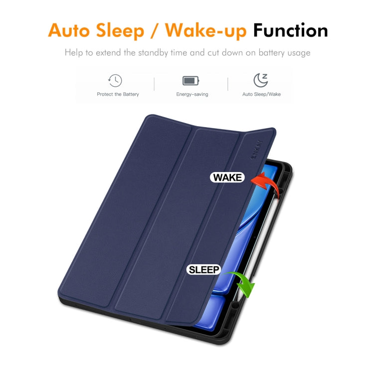 For iPad Air 13 2024 ENKAY Tri-fold Custer Texture TPU Leather Smart Tablet Case with Pen Slot(Black) - free shipping - PMC TechLife - Order now!