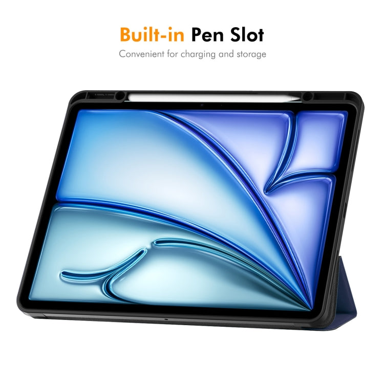 For iPad Air 13 2024 ENKAY Tri-fold Custer Texture TPU Leather Smart Tablet Case with Pen Slot(Dark Blue) - free shipping - PMC TechLife - Order now!