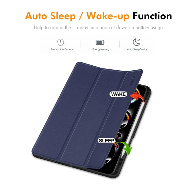 For iPad Pro 13 2024 ENKAY Tri-fold Custer Texture TPU Leather Smart Tablet Case with Pen Slot(Dark Green) - iPad Pro 13 2024 Cases by ENKAY | Online Shopping South Africa | PMC TechLife | Buy Now Pay Later Mobicred