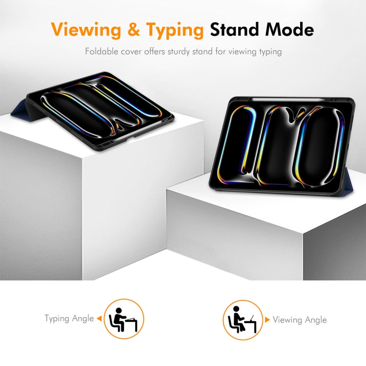 For iPad Pro 13 2024 ENKAY Tri-fold Custer Texture TPU Leather Smart Tablet Case with Pen Slot(Dark Green) - iPad Pro 13 2024 Cases by ENKAY | Online Shopping South Africa | PMC TechLife | Buy Now Pay Later Mobicred