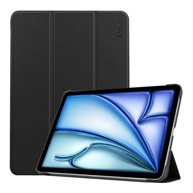 For iPad Air 13 2025 / 2024 ENKAY Tri-fold Custer Texture Plastic Leather Smart Tablet Case(Black) - iPad Air 13 2025 / 2024 Cases by ENKAY | Online Shopping South Africa | PMC TechLife | Buy Now Pay Later Mobicred