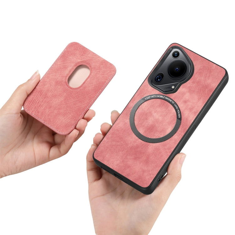 For Huawei Pura 70 Retro Leather Card Bag Magnetic Phone Case(Pink) - free shipping - PMC Jewellery - Order now!