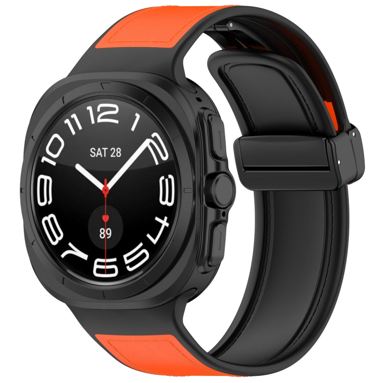 For Samsung Galaxy Watch Ultra 47mm Magnetic Folding Buckle Silicone Leather Watch Band(Orange) - Watch Bands by PMC TechLife | Online Shopping South Africa | PMC TechLife | Buy Now Pay Later Mobicred