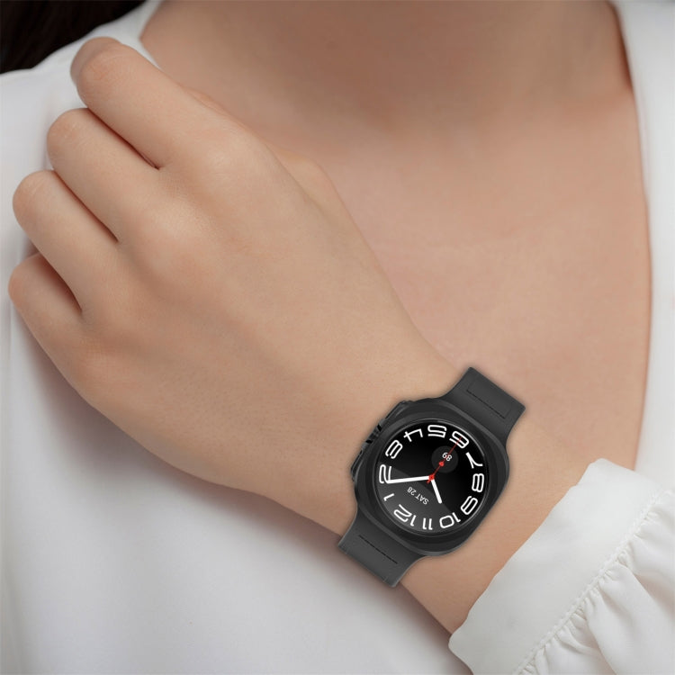 For Samsung Galaxy Watch Ultra 47mm Magnetic Folding Buckle Silicone Leather Watch Band(Dark Blue) - Watch Bands by PMC TechLife | Online Shopping South Africa | PMC TechLife | Buy Now Pay Later Mobicred