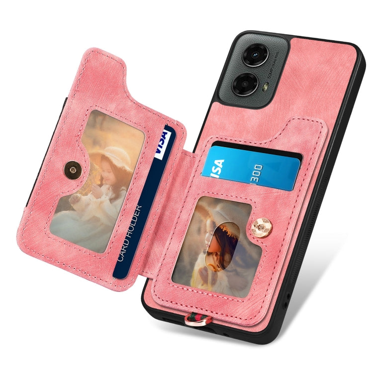For Motorola Moto G 2024 Retro Skin-feel Ring Multi-card RFID Wallet Phone Case(Pink) - Motorola Cases by PMC Jewellery | Online Shopping South Africa | PMC Jewellery | Buy Now Pay Later Mobicred