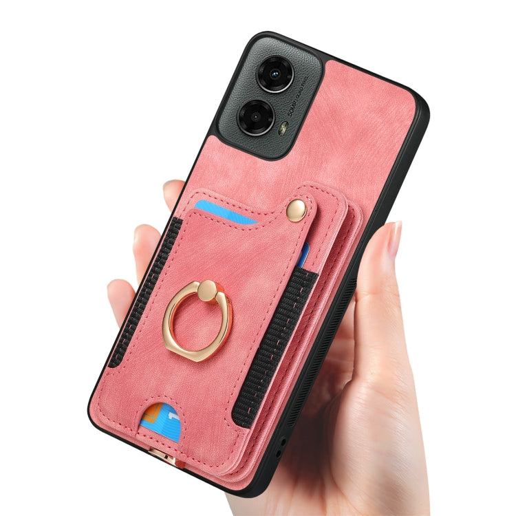 For Motorola Moto G 2024 Retro Skin-feel Ring Multi-card RFID Wallet Phone Case(Pink) - Motorola Cases by PMC Jewellery | Online Shopping South Africa | PMC Jewellery | Buy Now Pay Later Mobicred