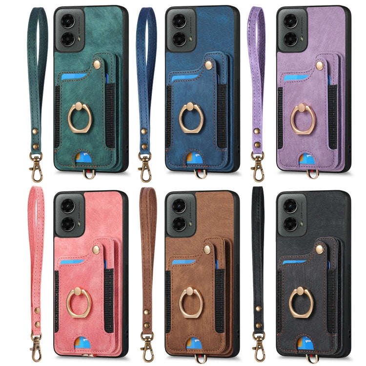 For Motorola Moto G 2024 Retro Skin-feel Ring Multi-card RFID Wallet Phone Case(Pink) - Motorola Cases by PMC Jewellery | Online Shopping South Africa | PMC Jewellery | Buy Now Pay Later Mobicred