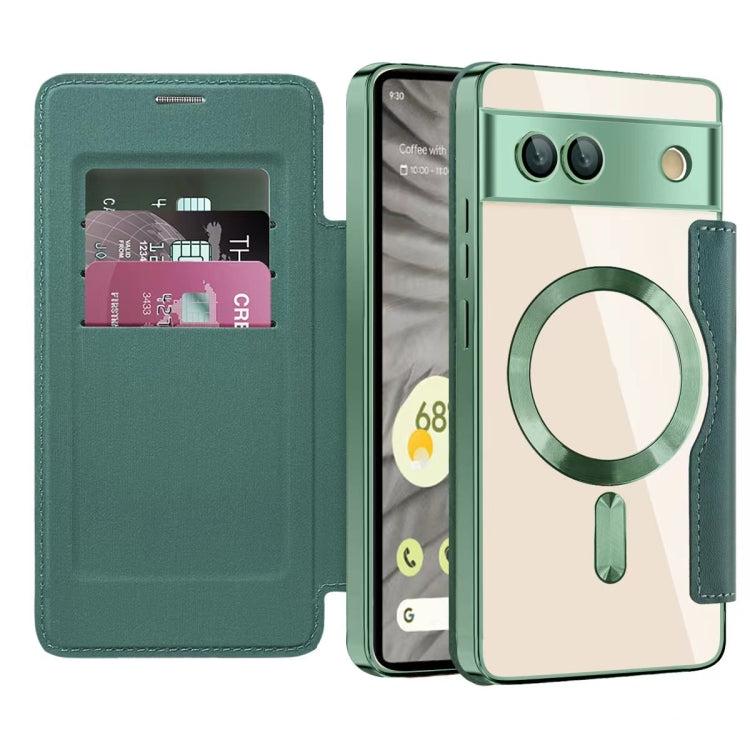 For Google  Pixel 8a Shield Magsafe RFID Anti-theft Rhombus Leather Phone Case(Pine Green) - Google Cases by PMC TechLife | Online Shopping South Africa | PMC TechLife | Buy Now Pay Later Mobicred