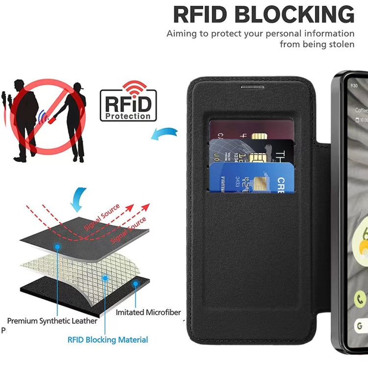 For Google  Pixel 8a Shield Magsafe RFID Anti-theft Rhombus Leather Phone Case(Gray) - Google Cases by PMC TechLife | Online Shopping South Africa | PMC TechLife | Buy Now Pay Later Mobicred
