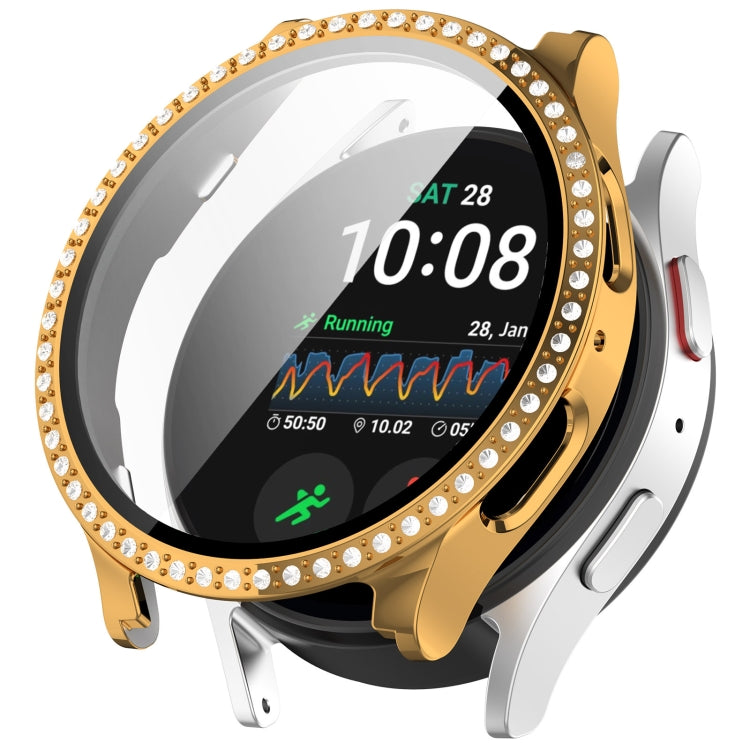 For Samsung Galaxy Watch 7 40mm Single Row Diamond PC + Tempered Film Integrated Watch Protective Case(Gold) - Watch Cases by PMC TechLife | Online Shopping South Africa | PMC TechLife | Buy Now Pay Later Mobicred